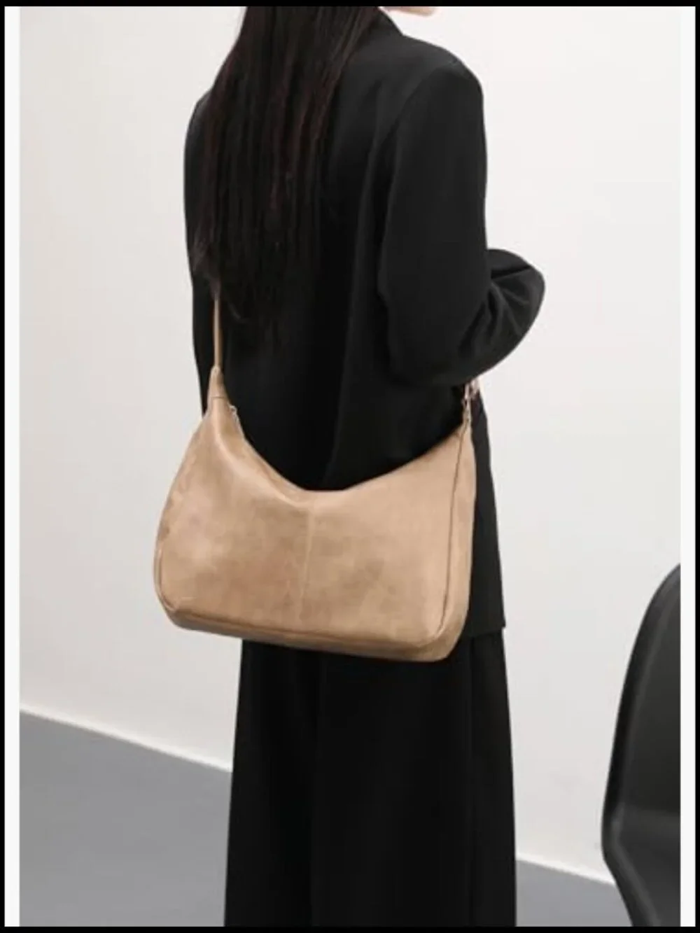 Foldable Vegan Leather Slouchy Tote Hobo Bag Shoulder Crossbody Purse for Women